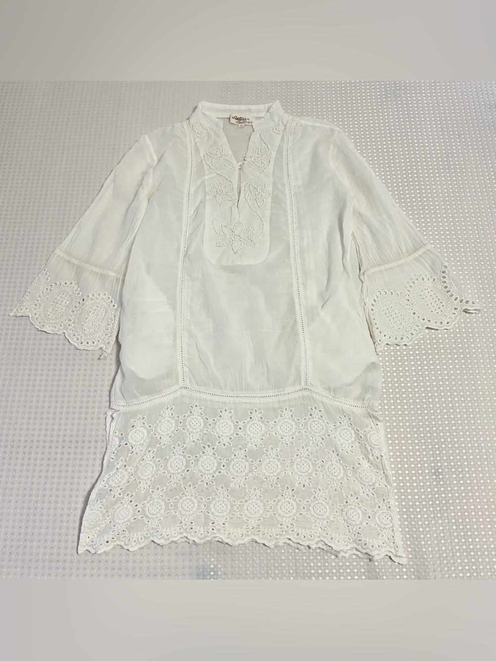 Antica Sartoria White Embroidered Eyelet Dress Swimsuit Cover Up LWD Size M Flaw